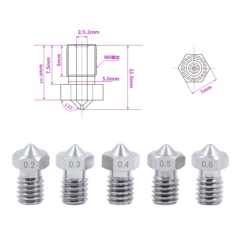 Сопло E3D V6 из нержавеющей стали Kingroon (0.2 мм)