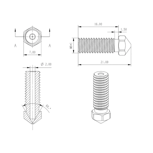Сопло латунное E3D V6 T-Volcano Kingroon (0.2 мм)